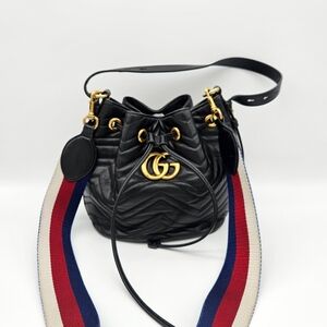 Authentic Gucci Marmont Bucket Bag Black #4232M